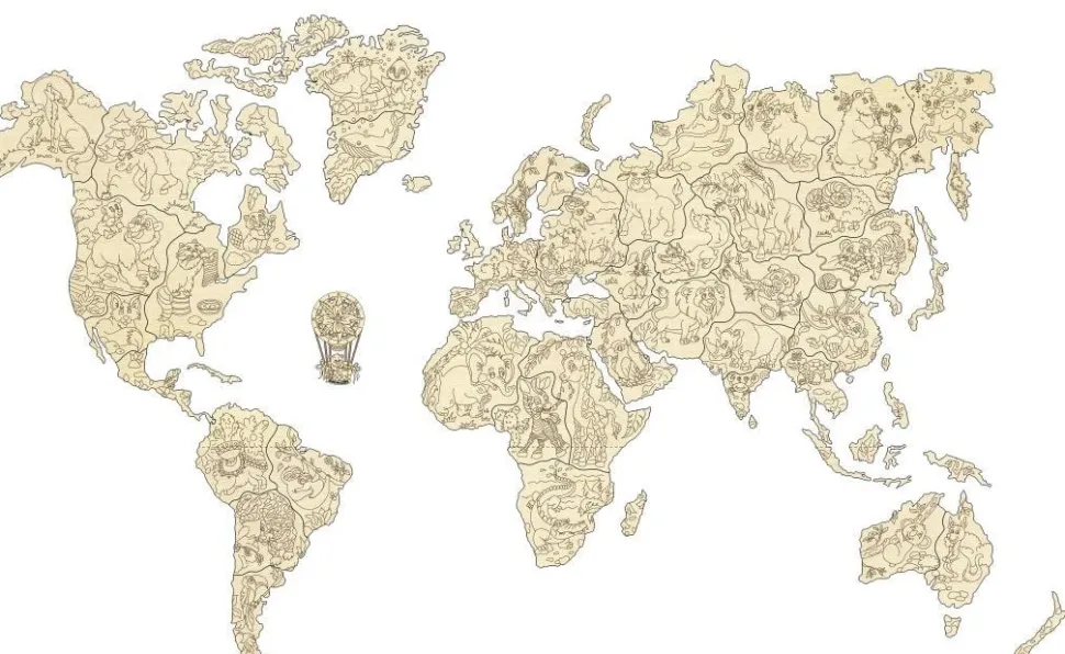 Puzzle 3D : WORLD MAP ANIMALS L - Wooden City