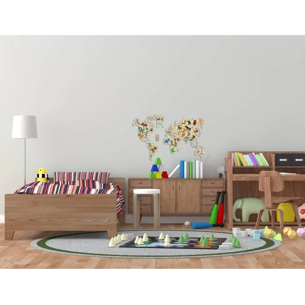 Puzzle 3D : WORLD MAP ANIMALS M - Wooden City