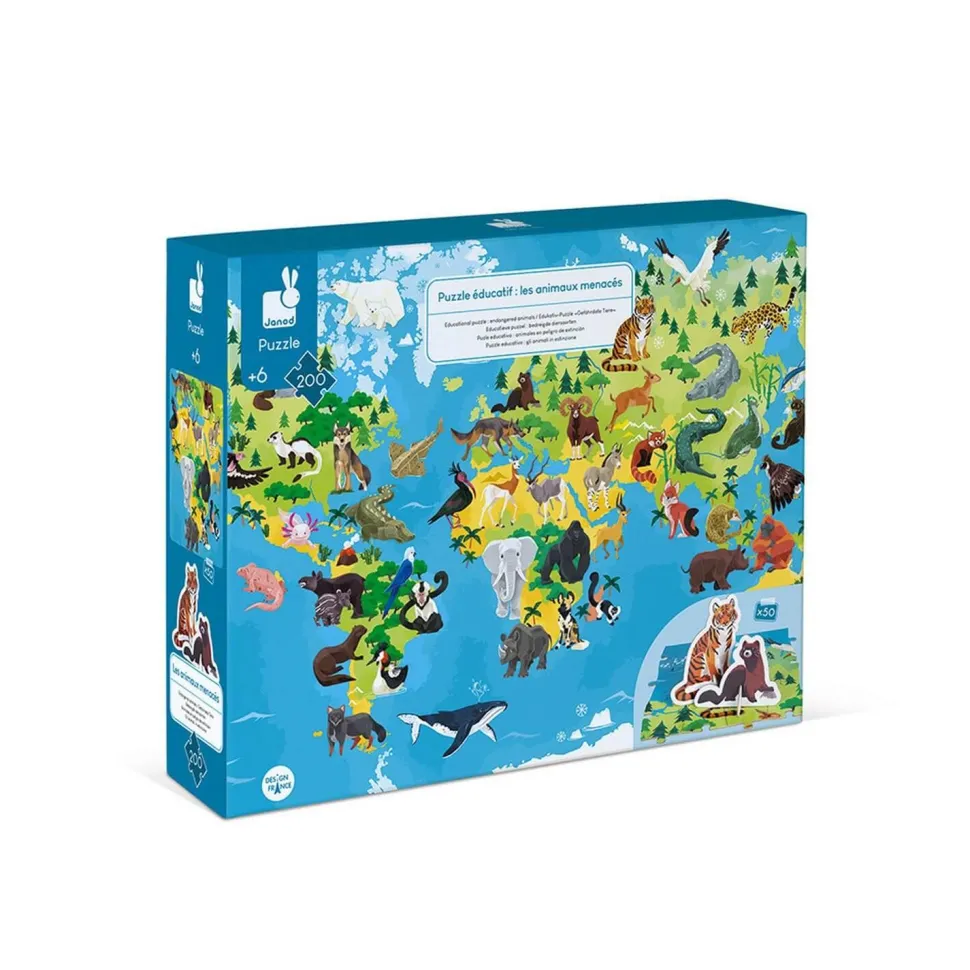 Puzzle éducatif géant 200 pièces : Les Animaux menacés - Janod