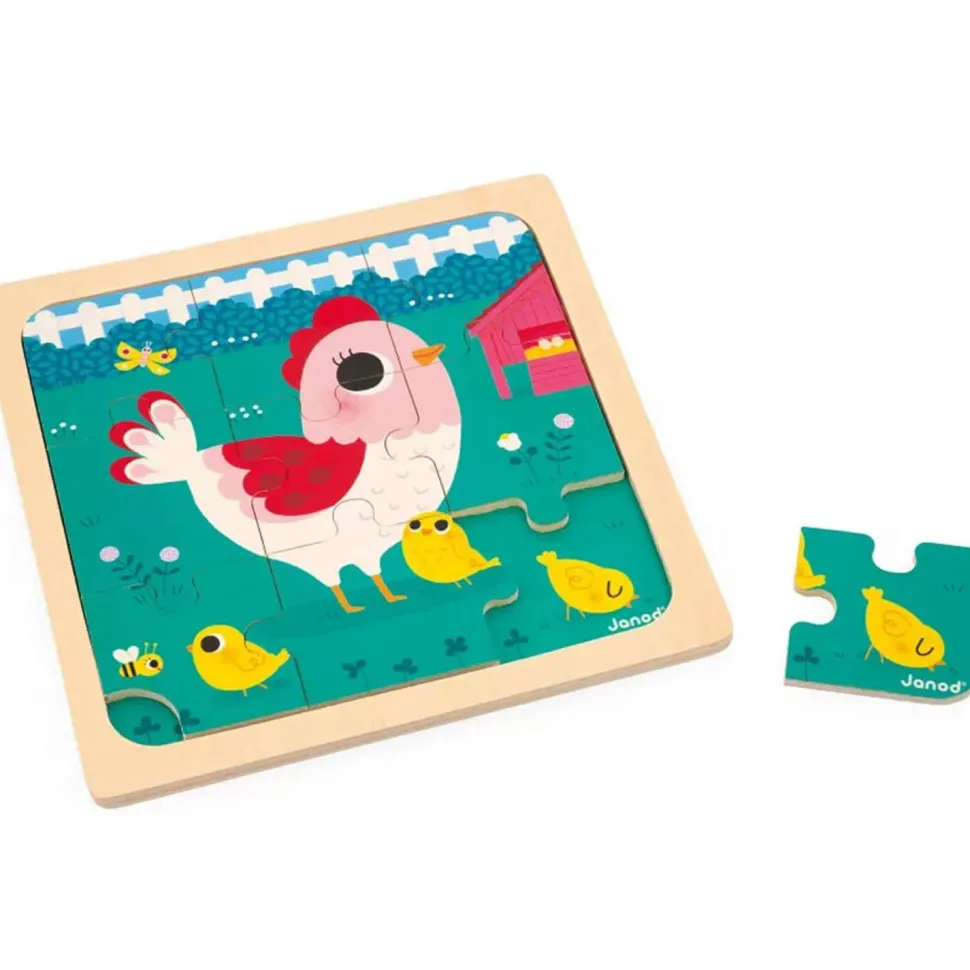Puzzle en bois : Poulette Henriette - 9 pièces - Janod