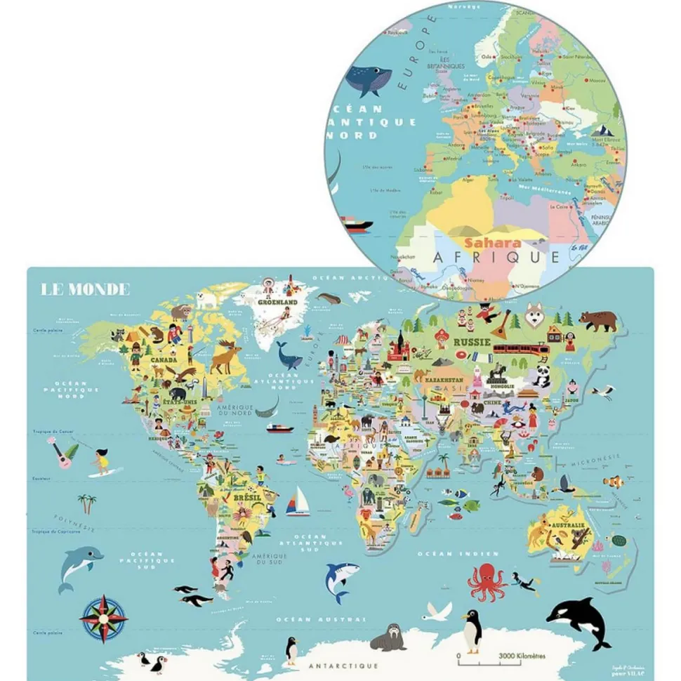 Puzzle en bois de 86 pièces : Carte du Monde magnétique par Ingela P. Arrhenius - Vilac