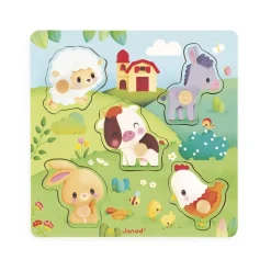 Puzzle encastrement en bois tactile : Ferme - 5 pièces - Janod
