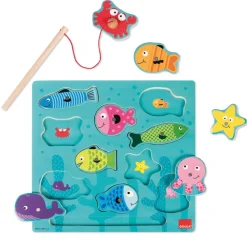 Puzzle encastrement en bois magnétique : La Pêche - Diset