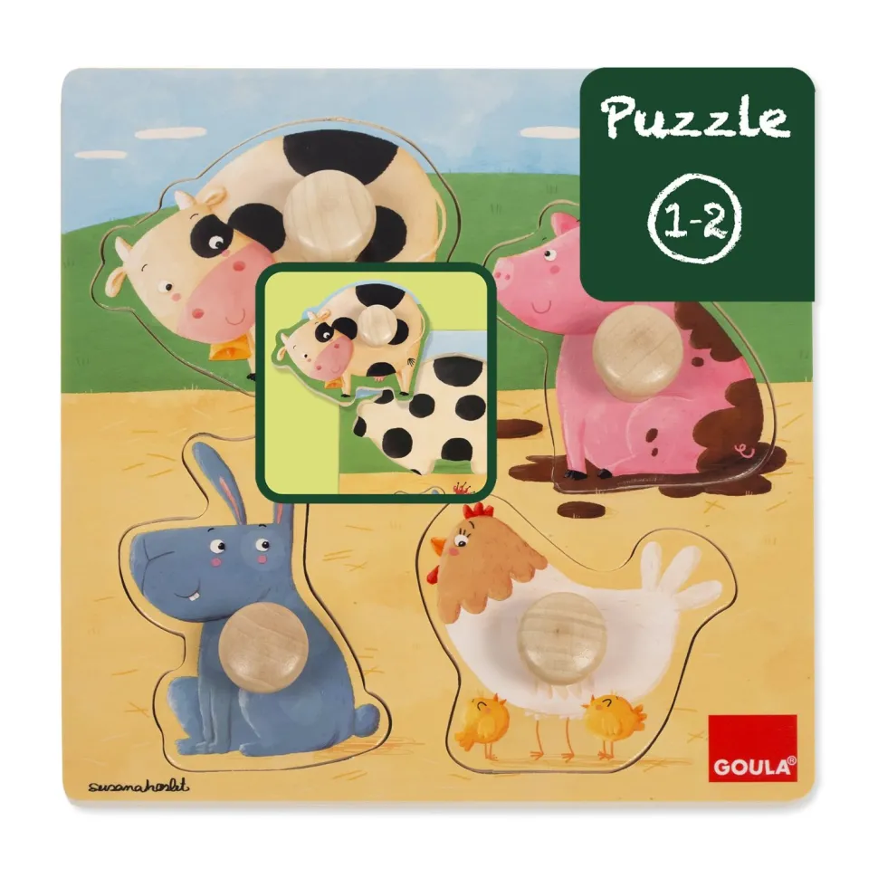 Puzzle encastrement en bois : Les animaux de la ferme - Diset