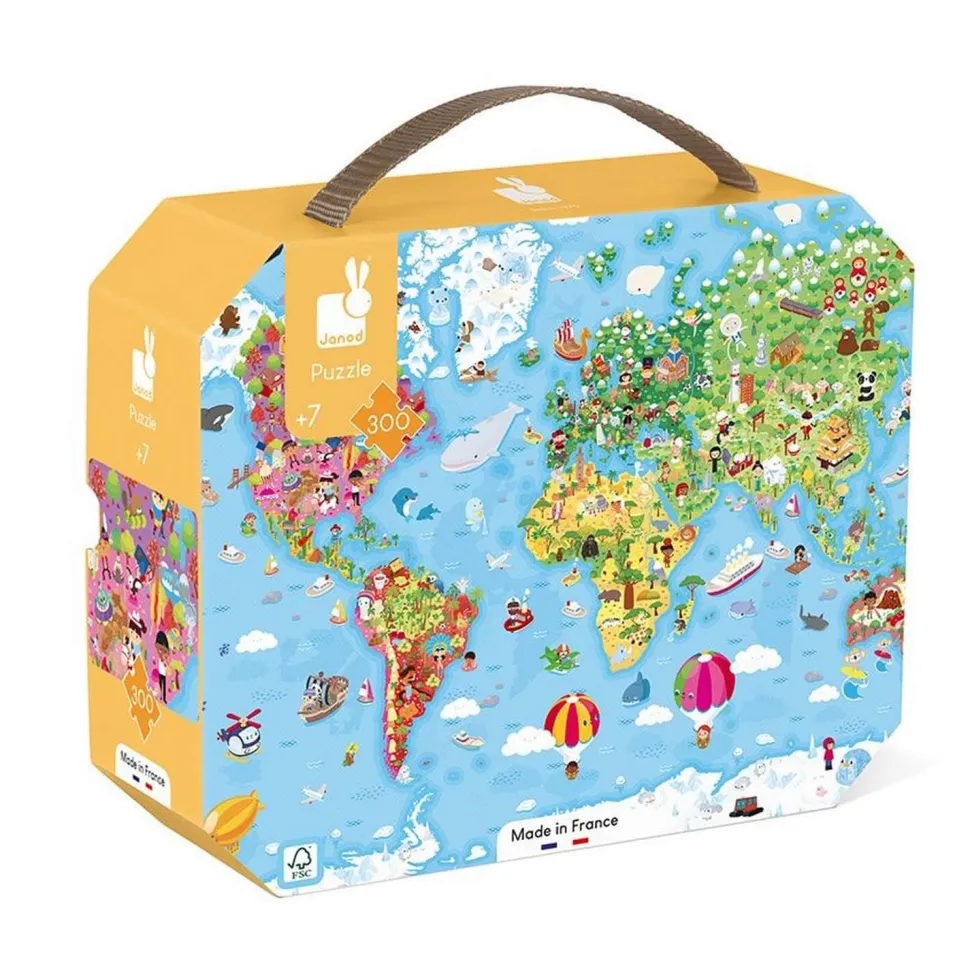 Puzzle géant éducatif 300 pièces : Carte du monde - Janod
