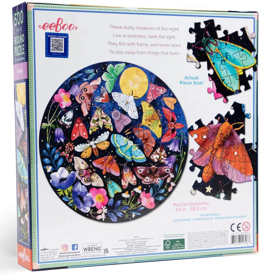 Puzzle rond 500 pièces : Papillons de nuit - Eeboo
