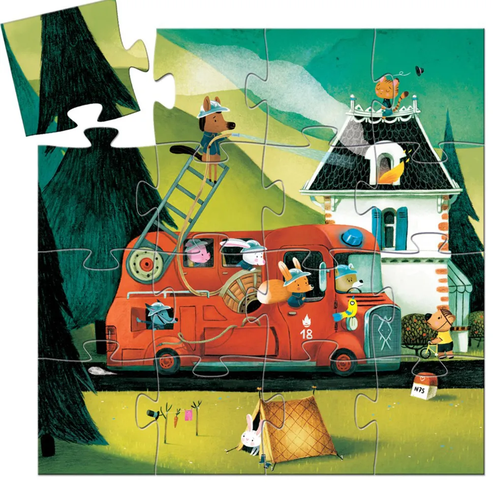 Puzzle Silhouette 16 pièces : Le camion de pompier - Djeco