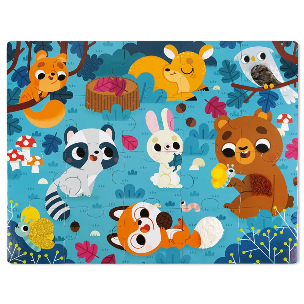 Puzzle tactile 20 pièces : Les animaux de la forêt - Janod
