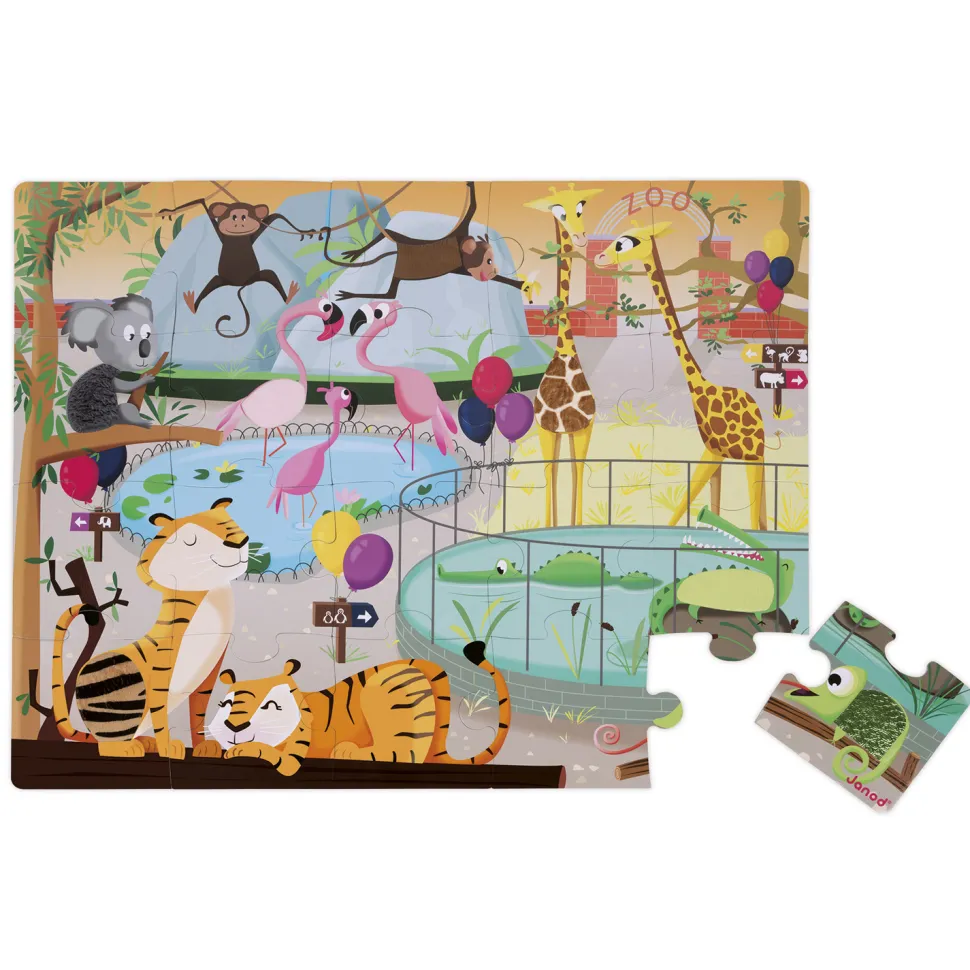 Puzzle tactile 20 pièces : Une journée au zoo - Janod