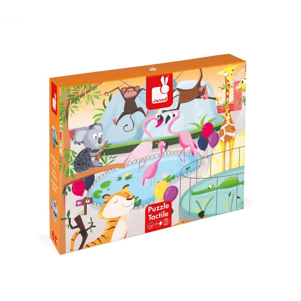 Puzzle tactile 20 pièces : Une journée au zoo - Janod