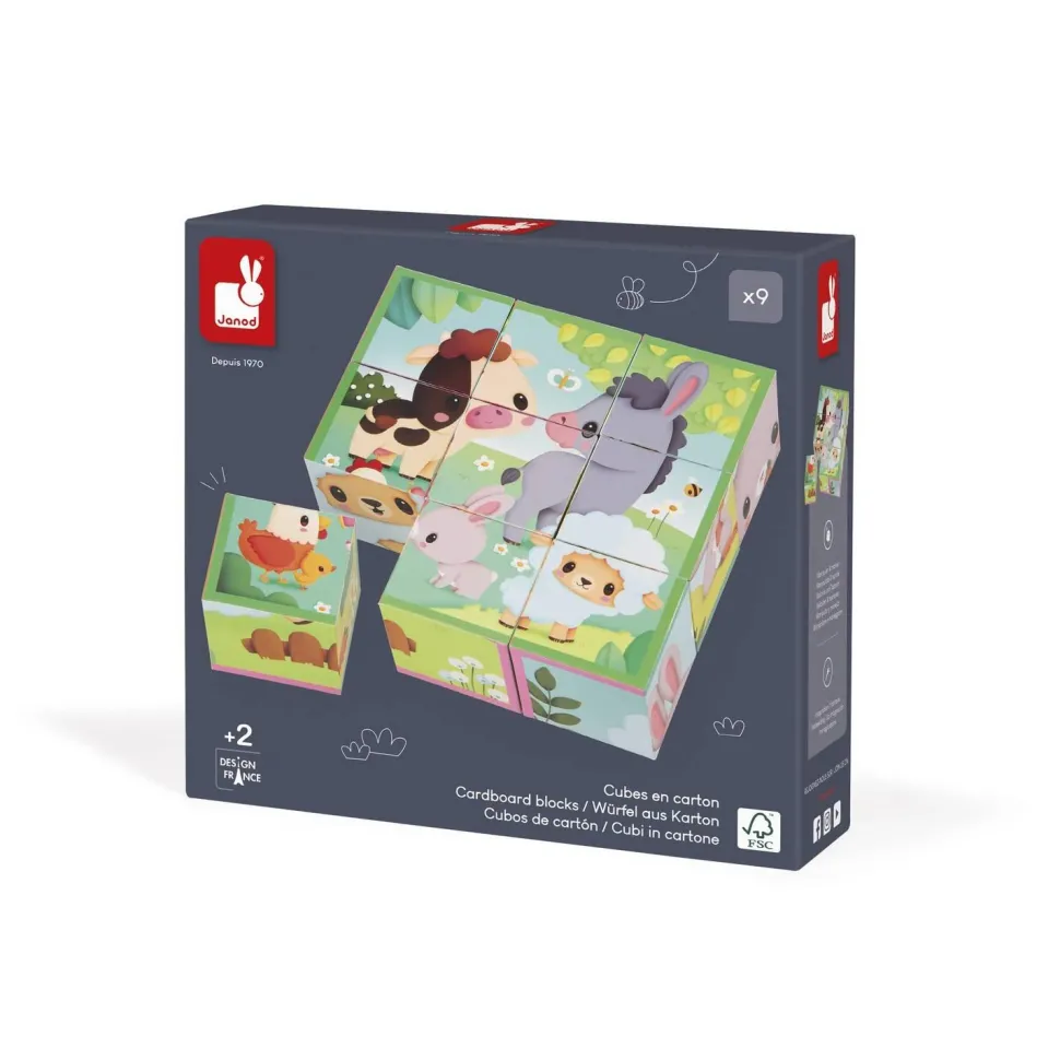 Puzzles 9 cubes : animaux de la ferme - Janod