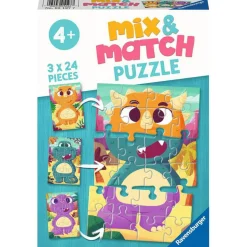 Puzzles 3 x 24 pièces Mix & Match : Mignons dinosaures - Ravensburger