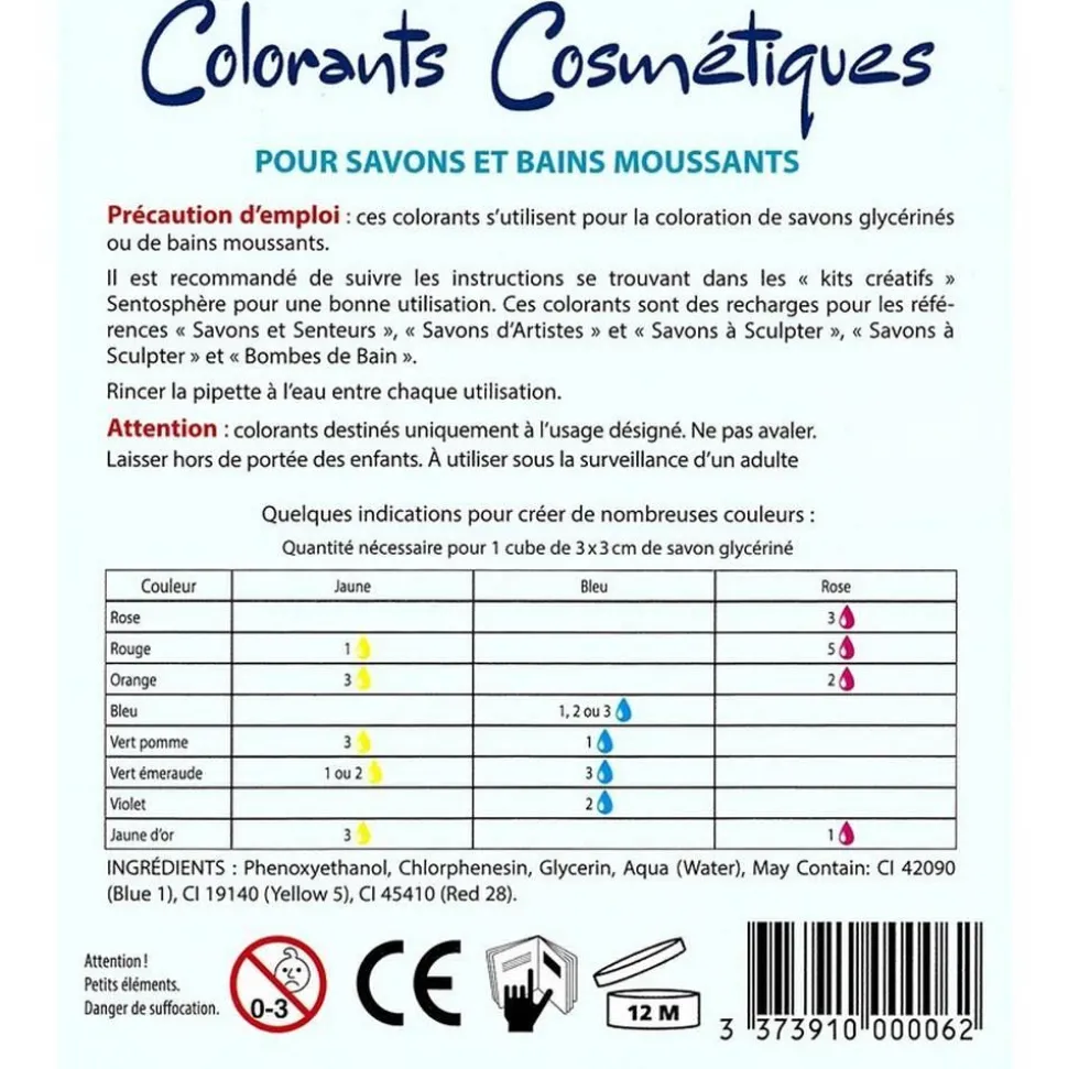 Recharge : 3 colorants cosmétiques pour savons et bains moussants - Sentosphère