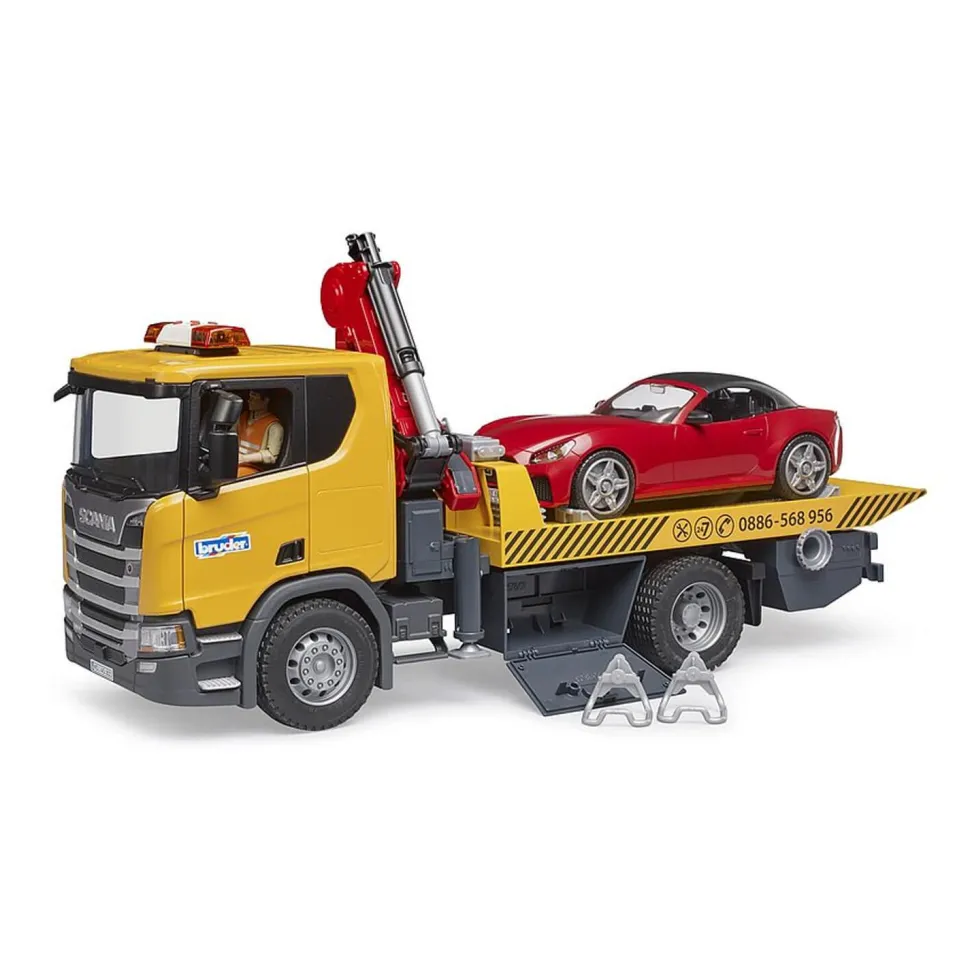 Remorqueuse Scania Super 560R avec module son et lumière et véhicule Roadster - Bruder