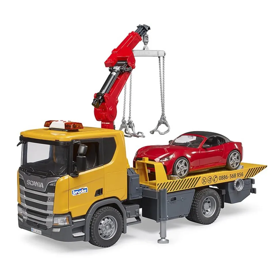 Remorqueuse Scania Super 560R avec module son et lumière et véhicule Roadster - Bruder