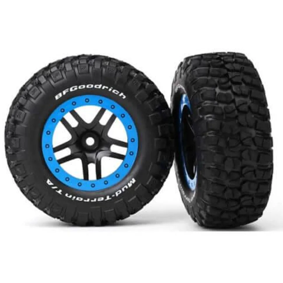 Roues Completes Montees/Collees Assy Sur Jantes Sct Bleues - Traxxas