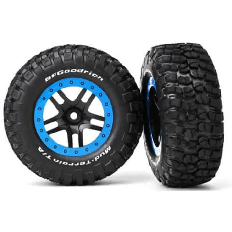 Roues Completes Montees/Collees Assy Sur Jantes Sct Bleues - Traxxas