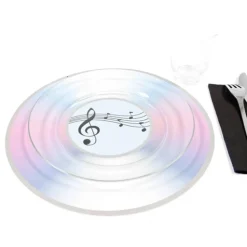 Sachet 2 Sets de table 30cm ronds MUSIQUE CD, Blanc irisé - RueDeLaFete