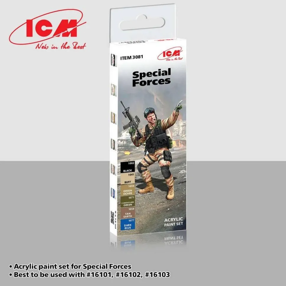 Set 6 peintures acrylique pour figurines Forces Spécial (modern, Western) - ICM
