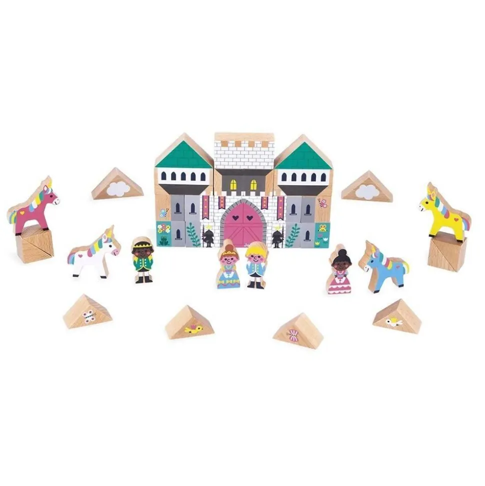 SET DE 37 CUBES EN BOIS ROYAUME ENCHANTE - CROSS ROADS - Janod