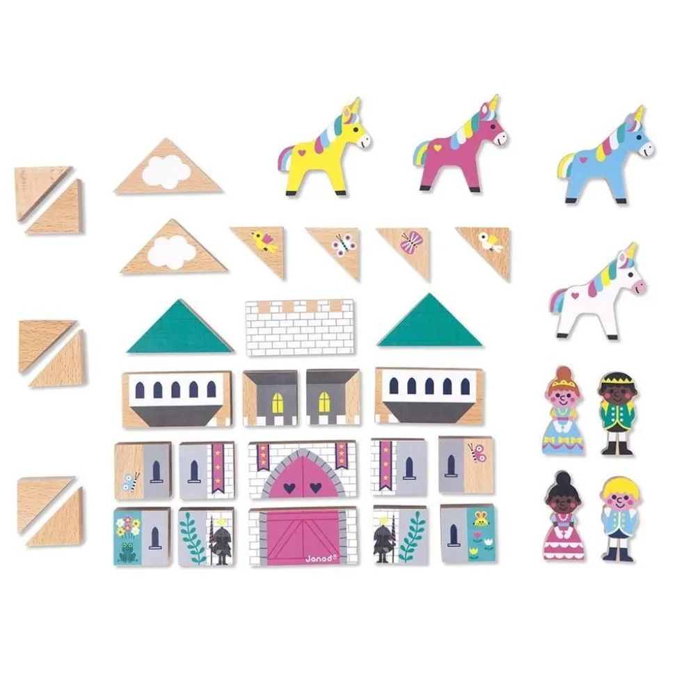 SET DE 37 CUBES EN BOIS ROYAUME ENCHANTE - CROSS ROADS - Janod