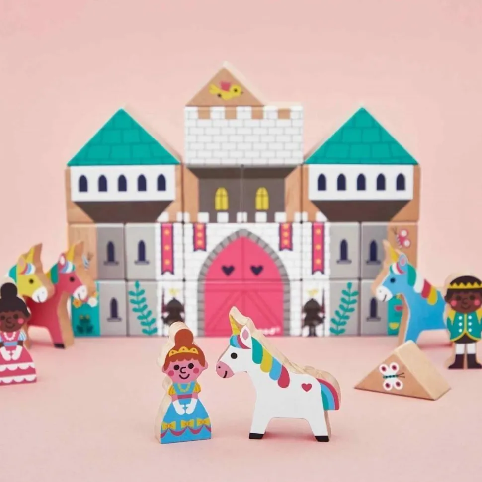 SET DE 37 CUBES EN BOIS ROYAUME ENCHANTE - CROSS ROADS - Janod