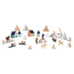 SET DE 35 CUBES EN BOIS VALLEE BLANCHE - CROSS ROADS - Janod