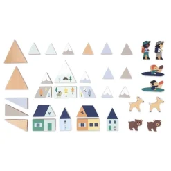 SET DE 35 CUBES EN BOIS VALLEE BLANCHE - CROSS ROADS - Janod