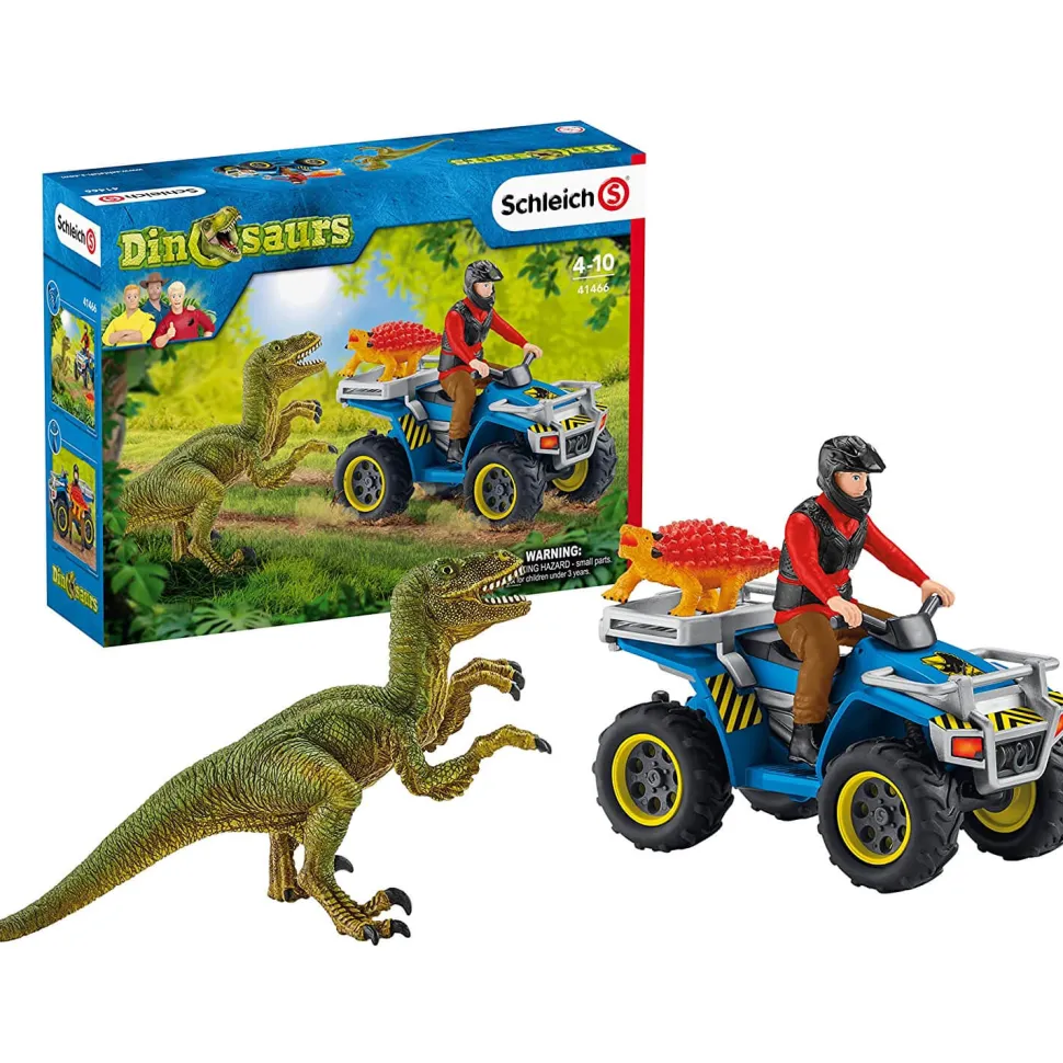 Set de jeu dinosaures : Fuite sur quad face au vélociraptor - Schleich