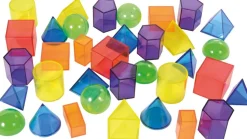 Solides géométriques translucides en plastique, set de 36, 10 formes différentes en 6 couleurs - Eduplay