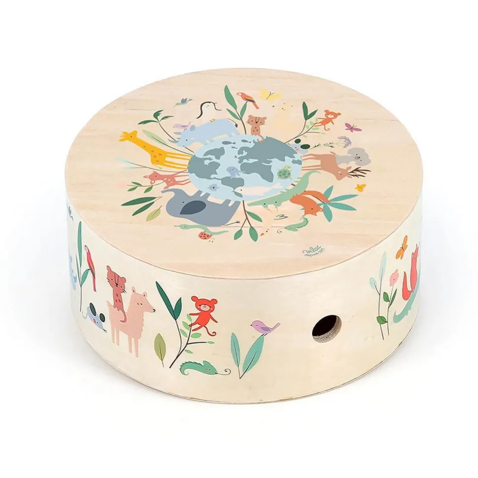 Tambour cajón en bois, Les animaux du monde - Sarah Betz - Vilac