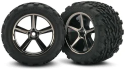 Tires and wheels, assembled, glued (Gemini black chrome wheels, Talon tires, foam inserts) (2) - Traxxas