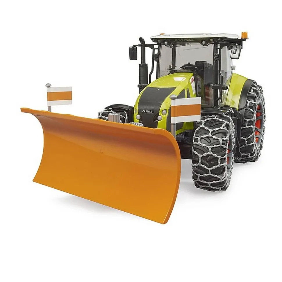 Tracteur Claas Axion 950 avec chaînes à neige et lame de niveleuse - Bruder