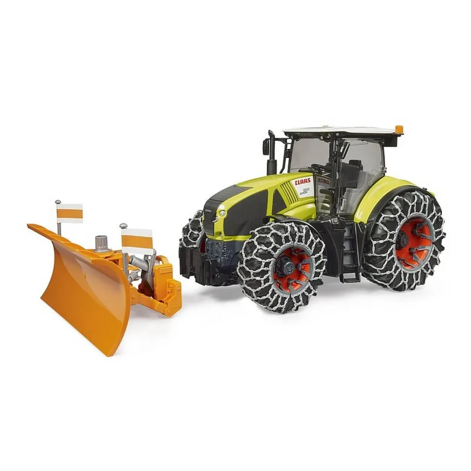 Tracteur Claas Axion 950 avec chaînes à neige et lame de niveleuse - Bruder