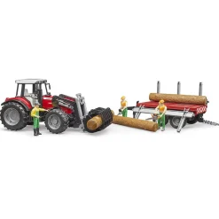 Tracteur Massey Ferguson 7480 avec fourche et remorque de transport de bois - Bruder