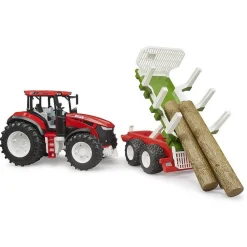 Tracteur ROADMAX avec remorque forestière et 3 troncs d’arbre - Bruder