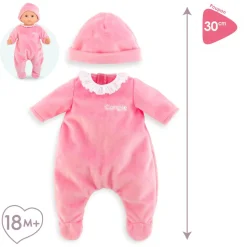 Vêtements pour petit poupon 30 cm : Pyjama Rose et Bonnet - Corolle