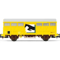 Wagon fermé SNCF à 2 essieux Gs pour le transport de chevaux, jaune - Jouef