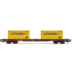 Wagon SNCF porte-conteneurs à 4 essieux Sgss, chargé avec 2 Container de 20' «Citroën» - Jouef